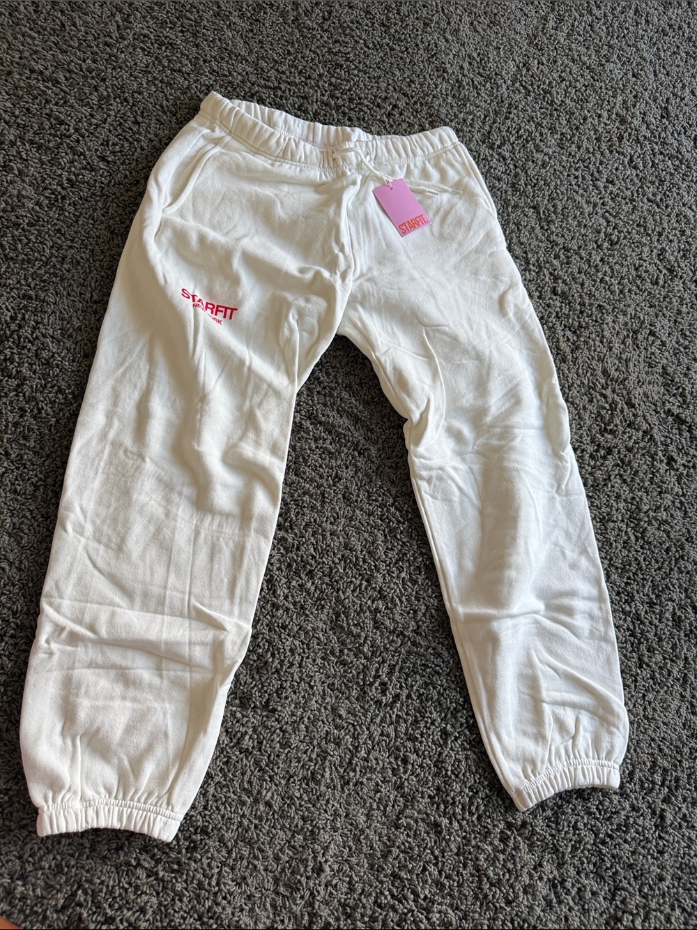 White Jogger Sweatpants with Red Logo